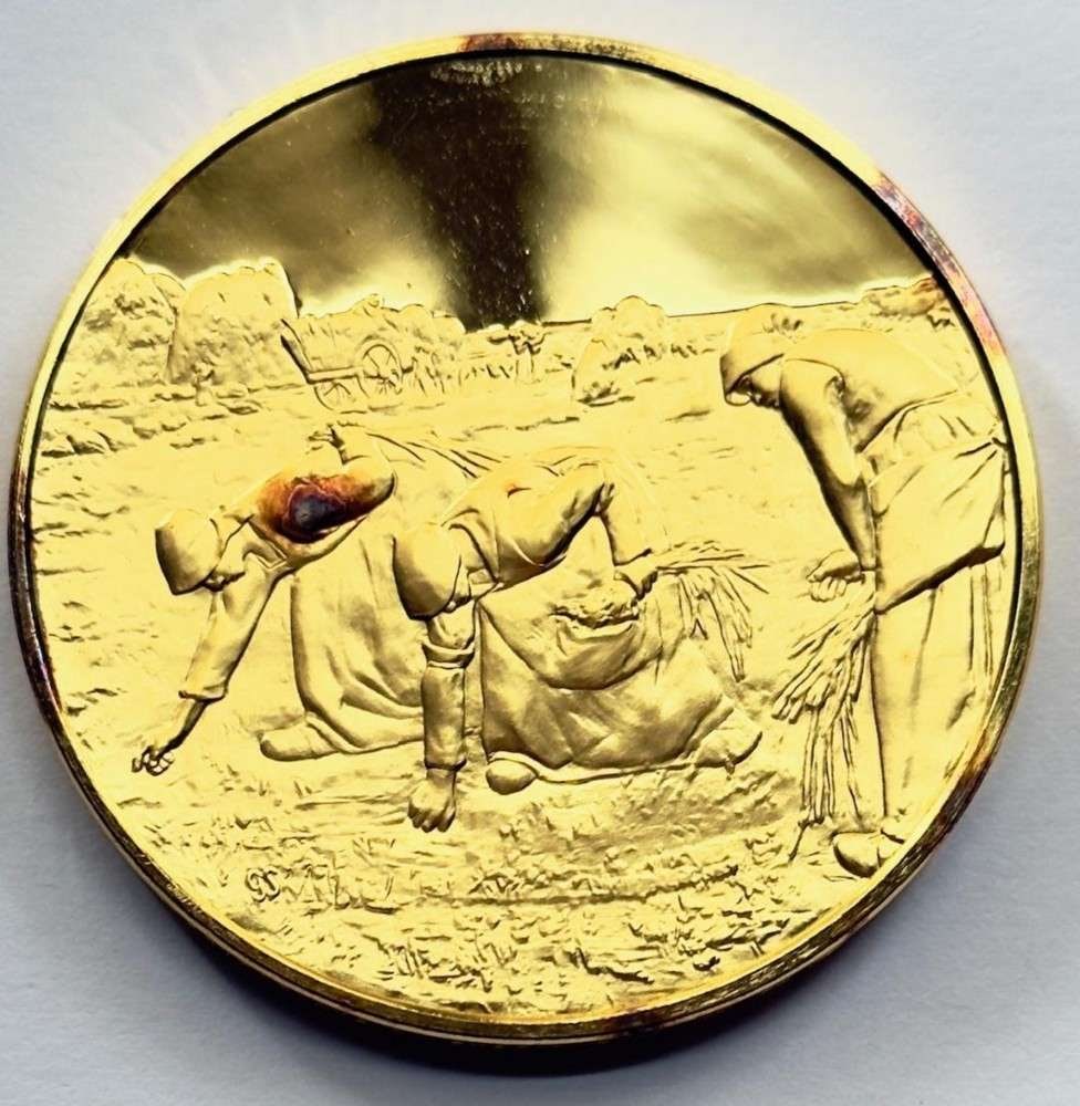 Franklin Mint "The Cleaners" 24Kt Gold Plated 2.33 ozt .925 Silver: Winner shall receive the exact medal shown here. This medal is from the Franklin Mint's 100 Greatest Masterpieces set. (SJ/B)