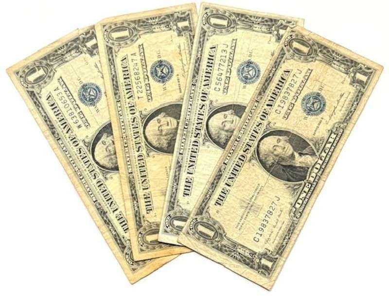 (4) 1935-1957 United States $1 One Dollar Silver Certificate Blue Seal Bank Notes (1 of 5)