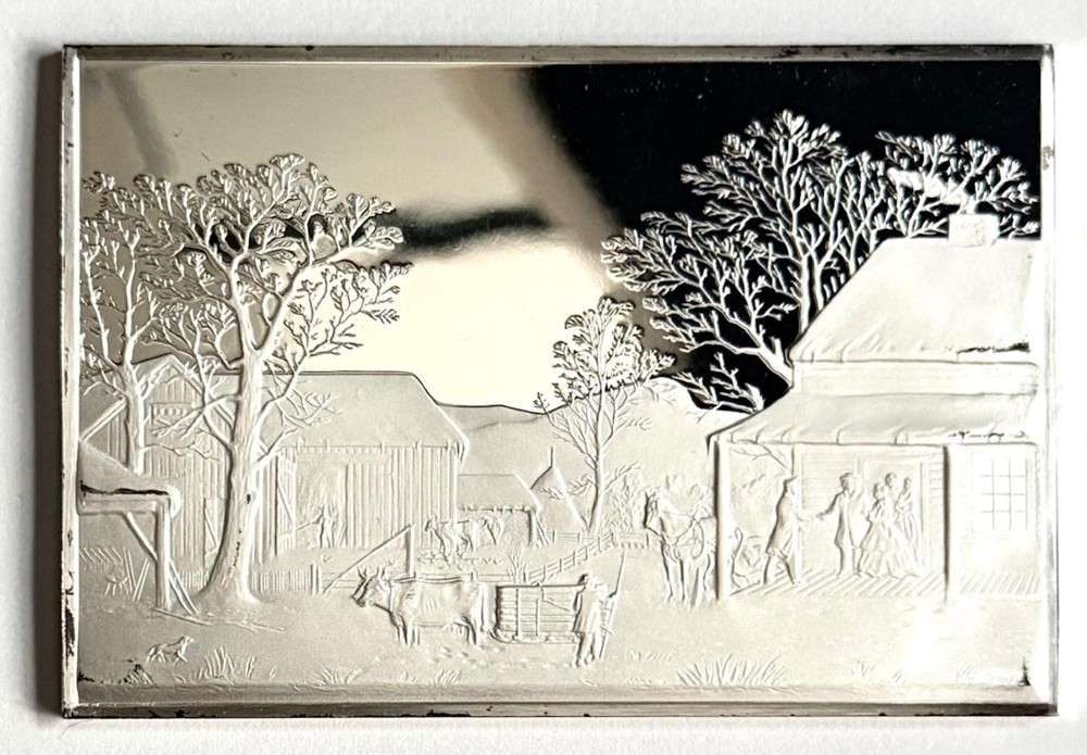 Currier & Ives "Home to Thanksgiving" 2.728 ozt .999 Silver Bar: Winner shall receive the exact bar shown here. (SJ/B)