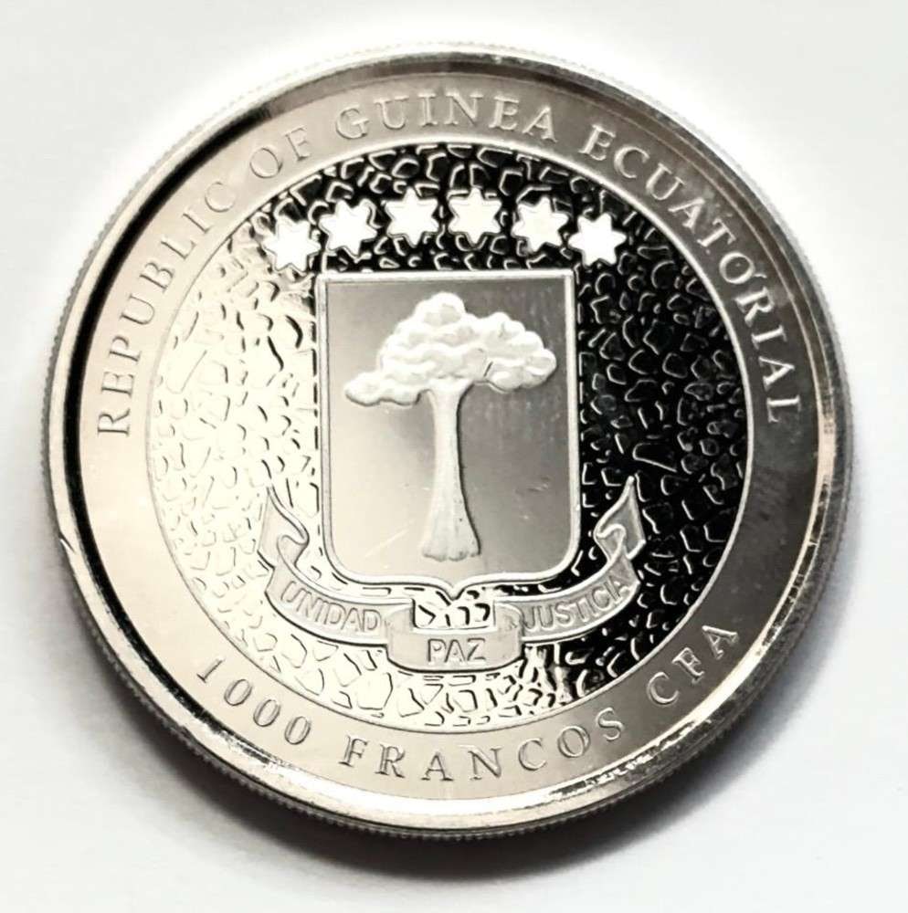 2022 Republic of Guinea Equatorial Giraffe 1000 Francos CFA 1 ozt .999 Silver: Winner shall receive the exact coin shown here. (SJ/B)