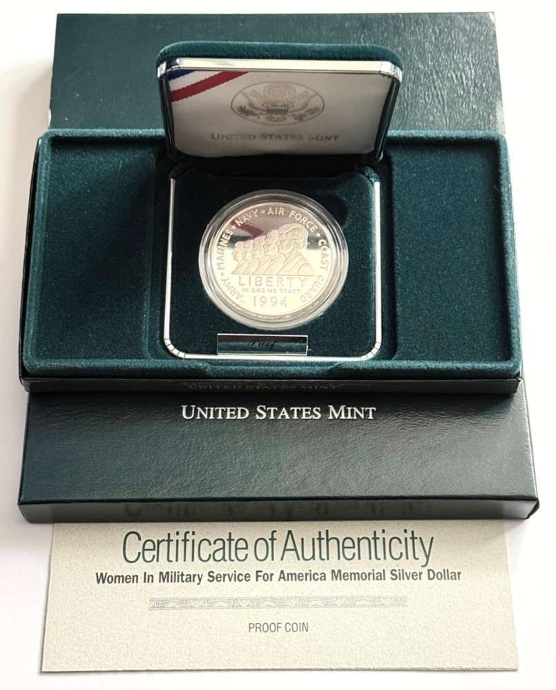 1994 U.S. Mint Women in Military Service Commemorative Proof Silver Dollar: Winner shall receive the exact coin shown here. (SJ/B)