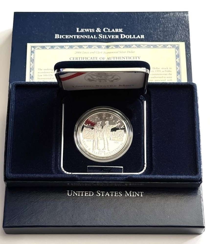 2004 U.S. Mint Lewis & Clark Bicentennial Commemorative Proof Silver Dollar: Winner shall receive the exact coin shown here. (SJ/B)