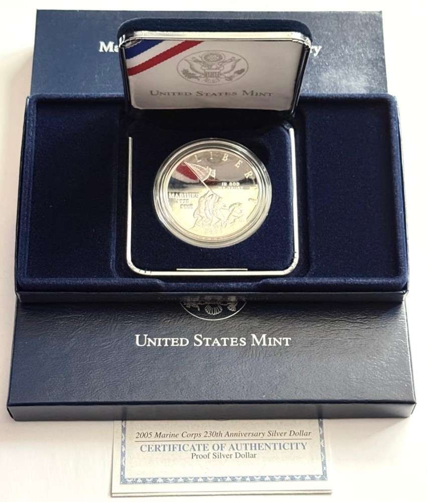 2005 U.S. Mint Marine Corps 230th Anniversary Commemorative Proof Silver Dollar (1 of 5)