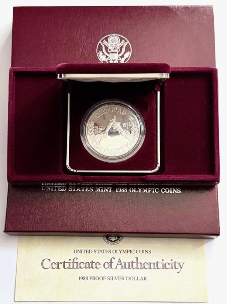 1988 U.S. Mint Olympics Commemorative Proof Silver Dollar: Winner shall receive the exact coin shown here. (SJ/B)