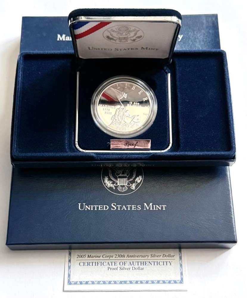 2005 U.S. Mint Marine Corps 230th Anniversary Commemorative Proof Silver Dollar (1 of 5)