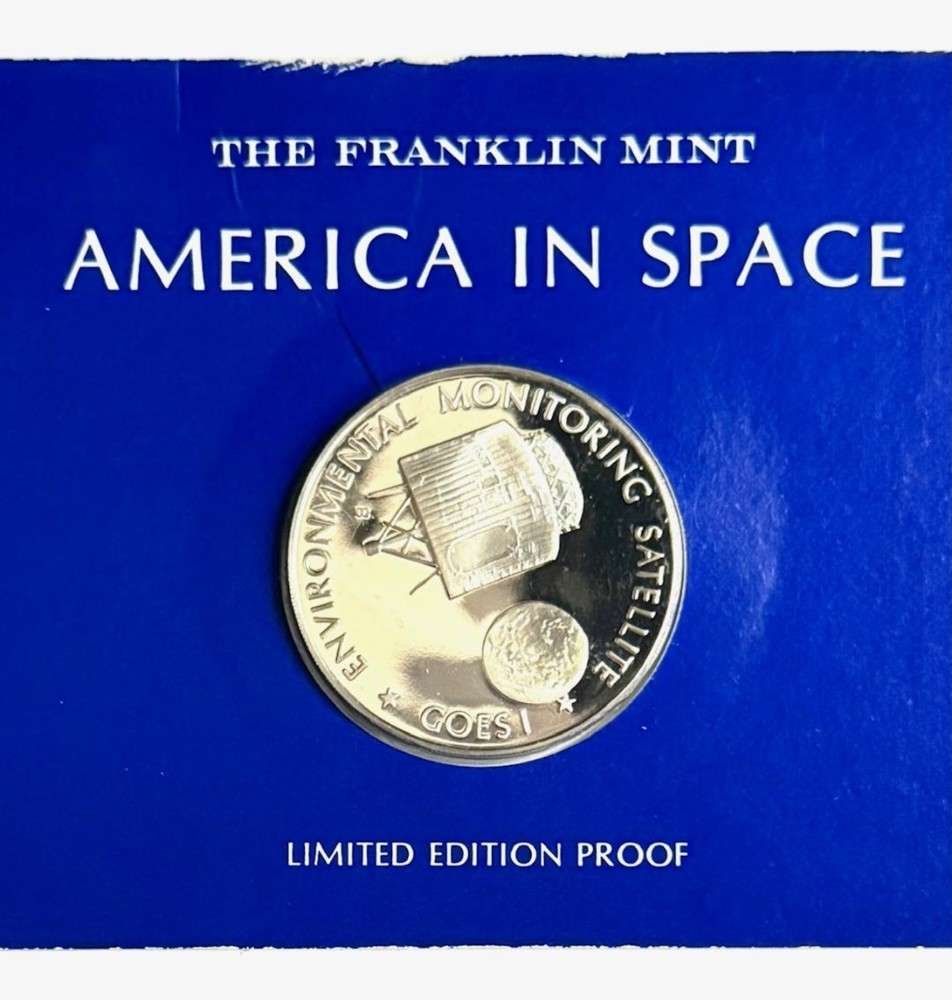 Franklin Mint "Environmental Monitoring Satellite" Limited Edition Proof .7372 ozt ASW .925 Silver: Winner shall receive the exact medal shown here. (SJ/B)
