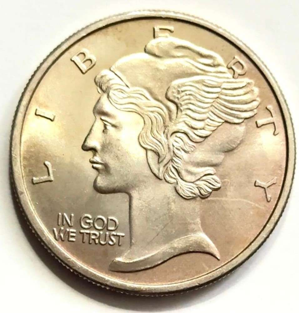 Mercury Dime Design 1 ozt .999 Silver: Winner shall receive the exact round shown here. (SJ/B)