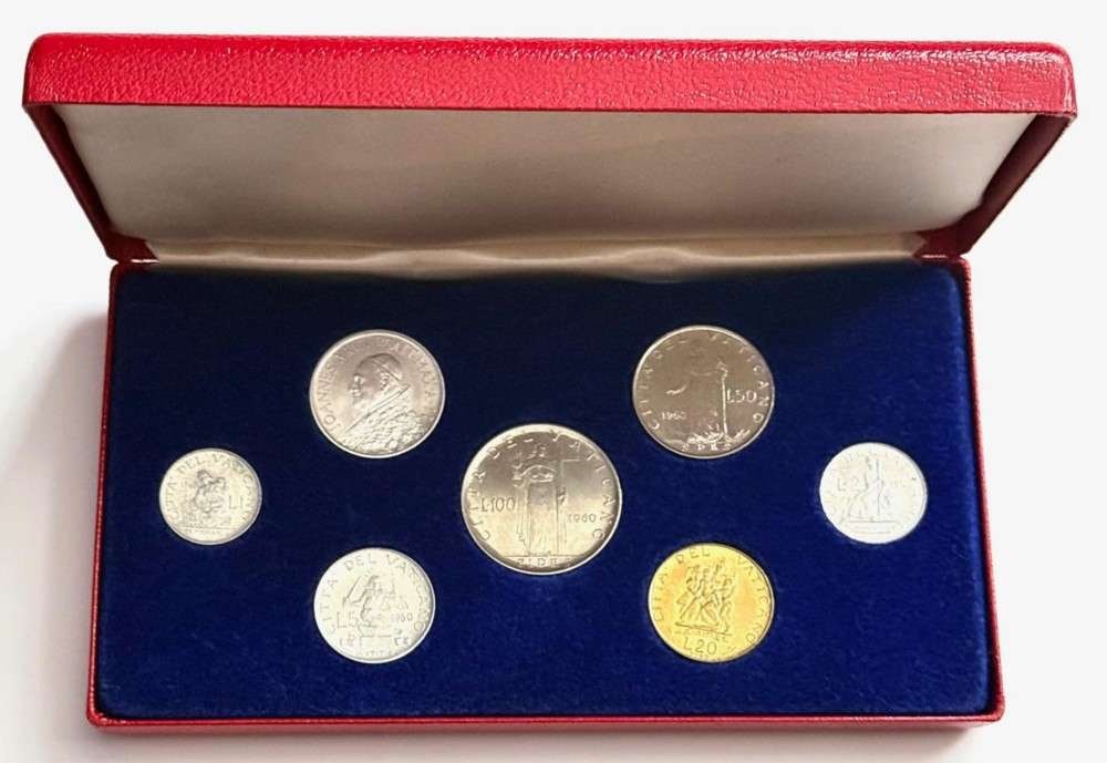 1960 Vatican Uncirculated Mint Set (7-coins): Winner shall receive the exact (7-coin) set shown here. (SJ/B)