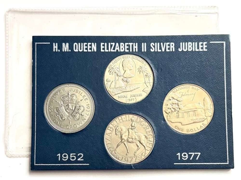 1952-1977 British Islands Silver Jubilee Crown Coin Set (4-coins): Winner shall receive the exact (4-coin) set shown here. (SJ/B)