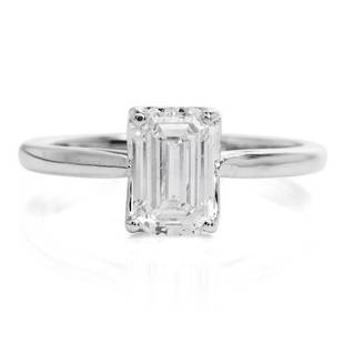 1.41 CT GIA EMERALD CUT DIAMOND WHITE GOLD SOLITAIRE ENGAGEMENT RING: It is centered by an Eye clean GIA Certified, 1.41 carat, G color, SI2 Clarity, Emerald cut Genuine Diamond, 4-Prong Set. Crafted in 14K White Gold, Remains in excellent condition. Weight is