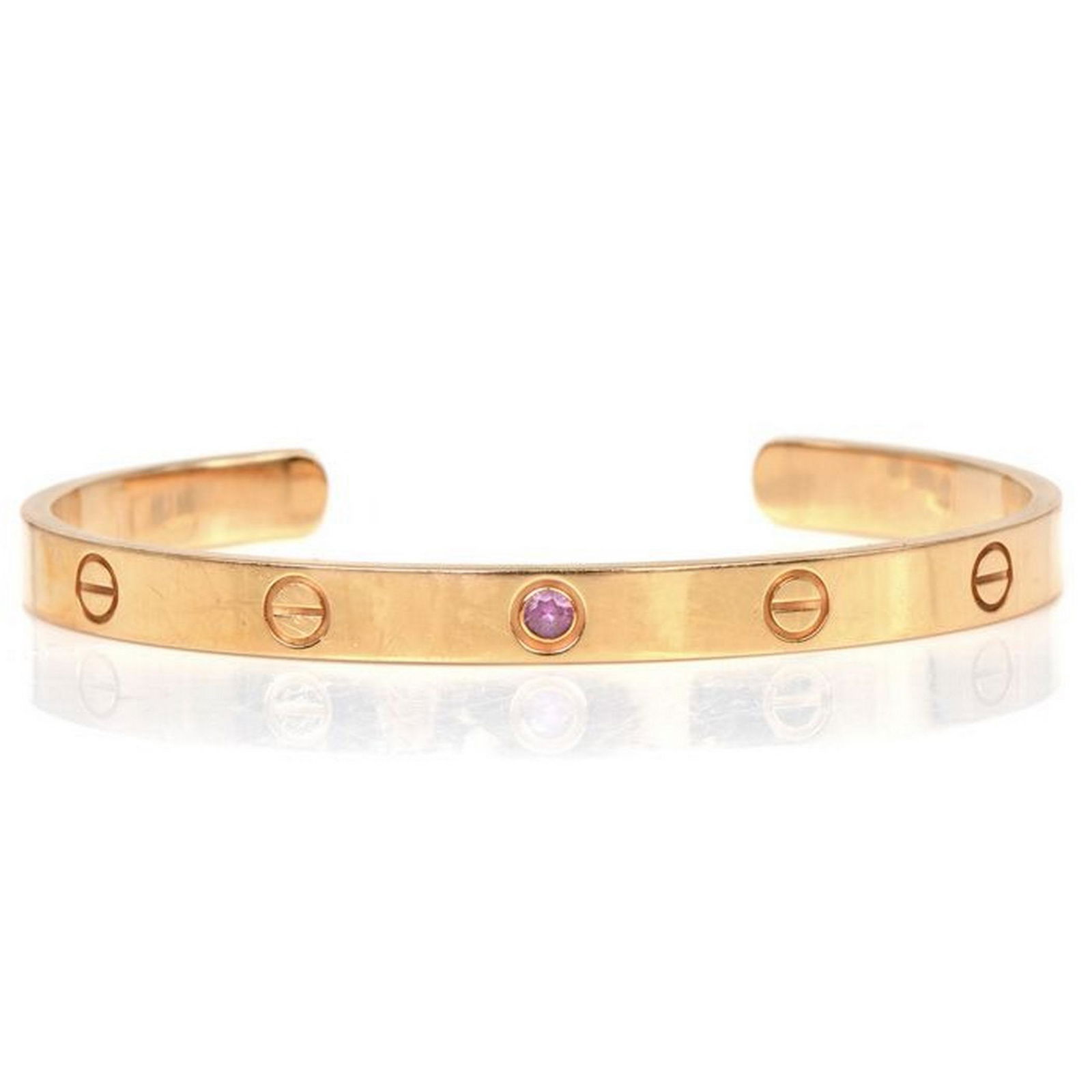 Cartier Love Pink Sapphire 18K Yellow Gold Cuff Bracelet Size 19 (1 of 4)