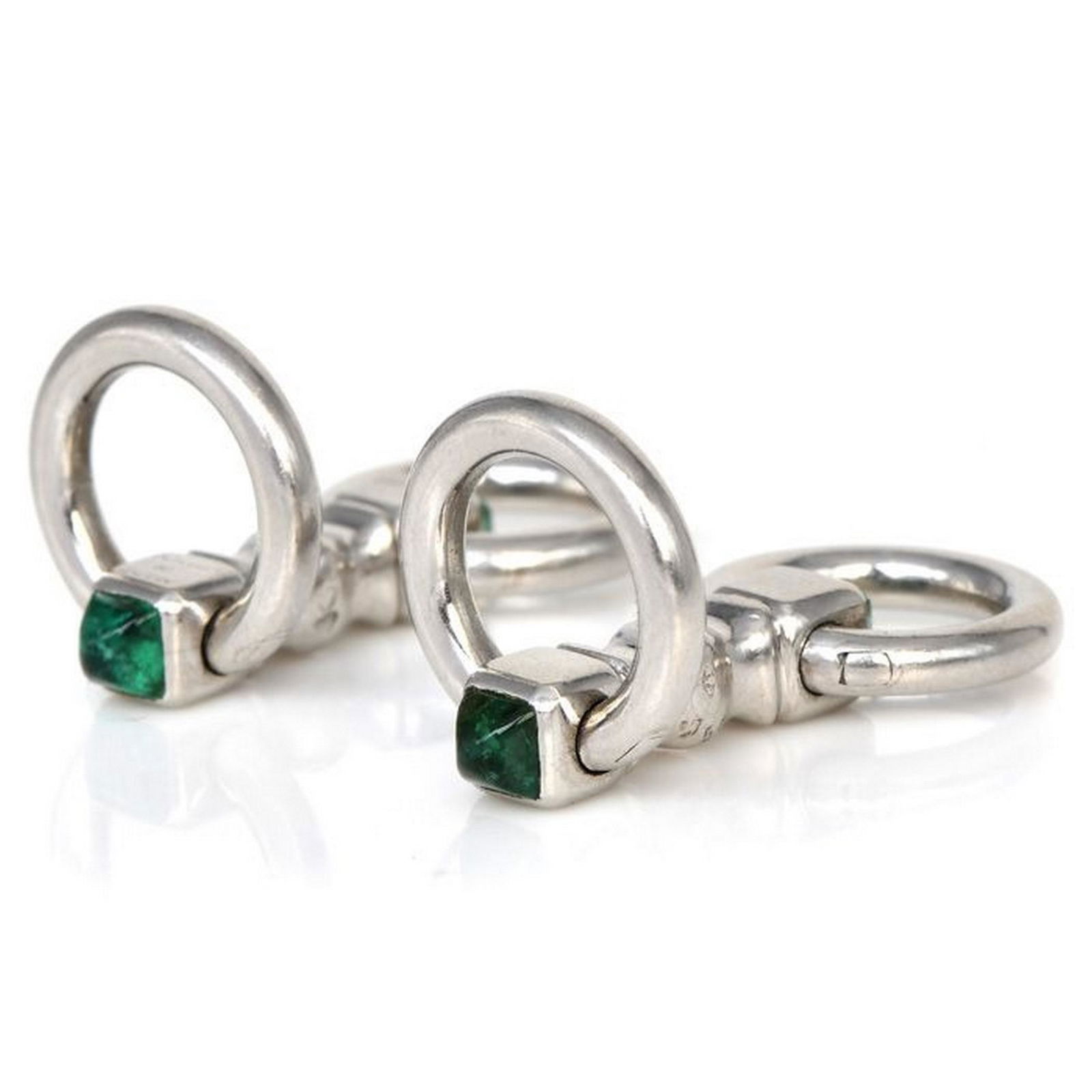 CARTIER French Vintage Horsebit Art Deco Emerald Platinum Cufflinks (1 of 4)