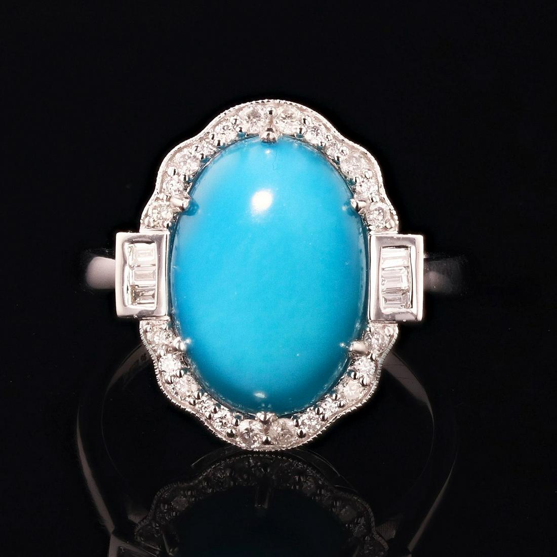 5.21ct Turquoise and 0.28ctw Diamond 14K White Gold Ring (1 of 3)