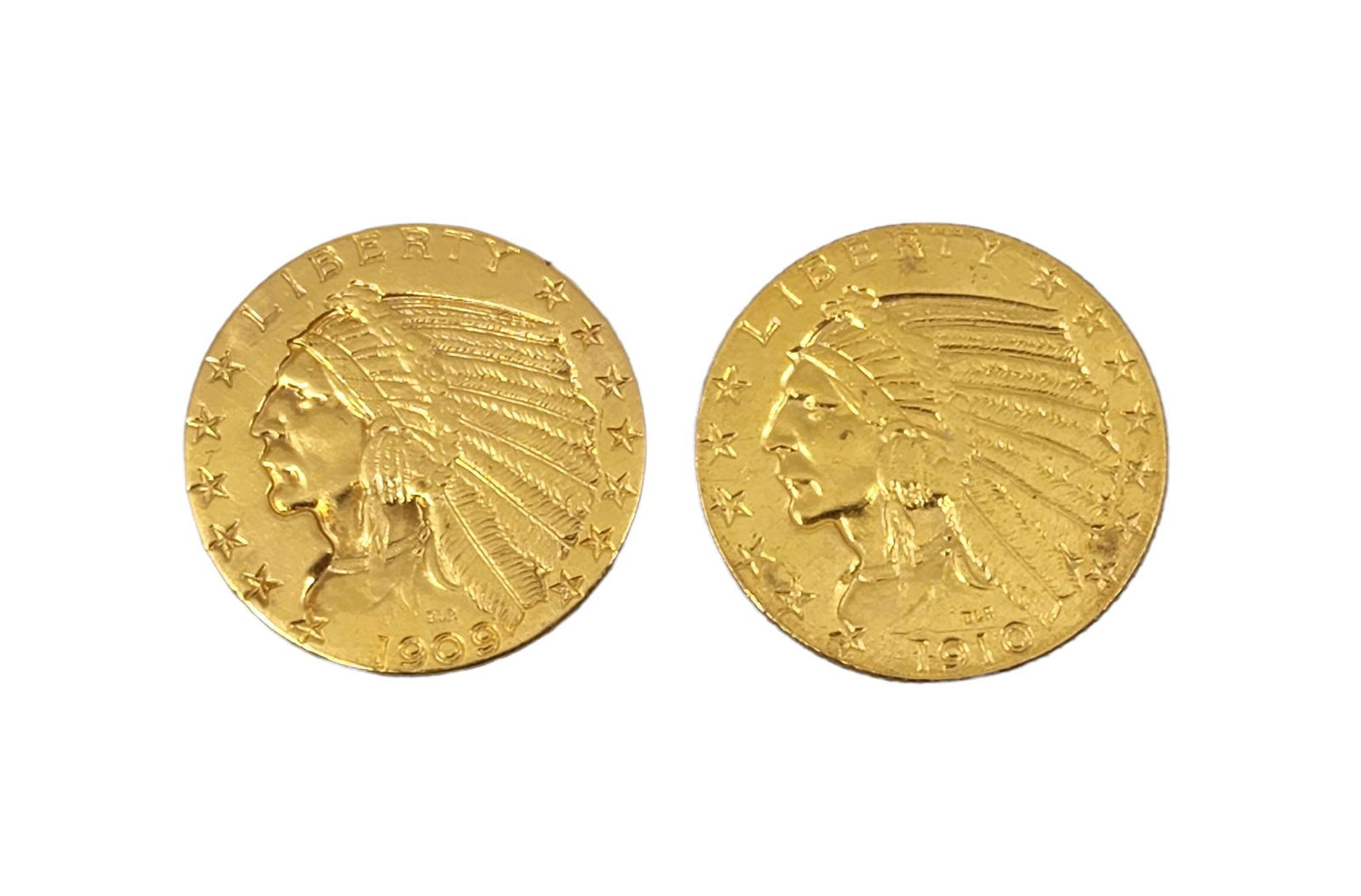 1909 & 1910 US Five Dollars Indian Head Gold Coins (1 of 2)