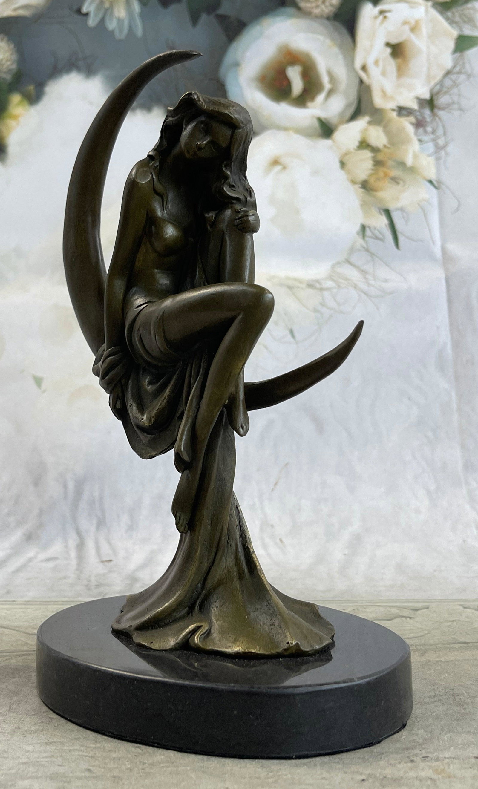 Erotic Nude Female Woman Venus Moon Bronze: Total Dimensions: Height 9'' x Width 6''Approximate Weight: 3 LBSOriginal Reproduction: Reproduction