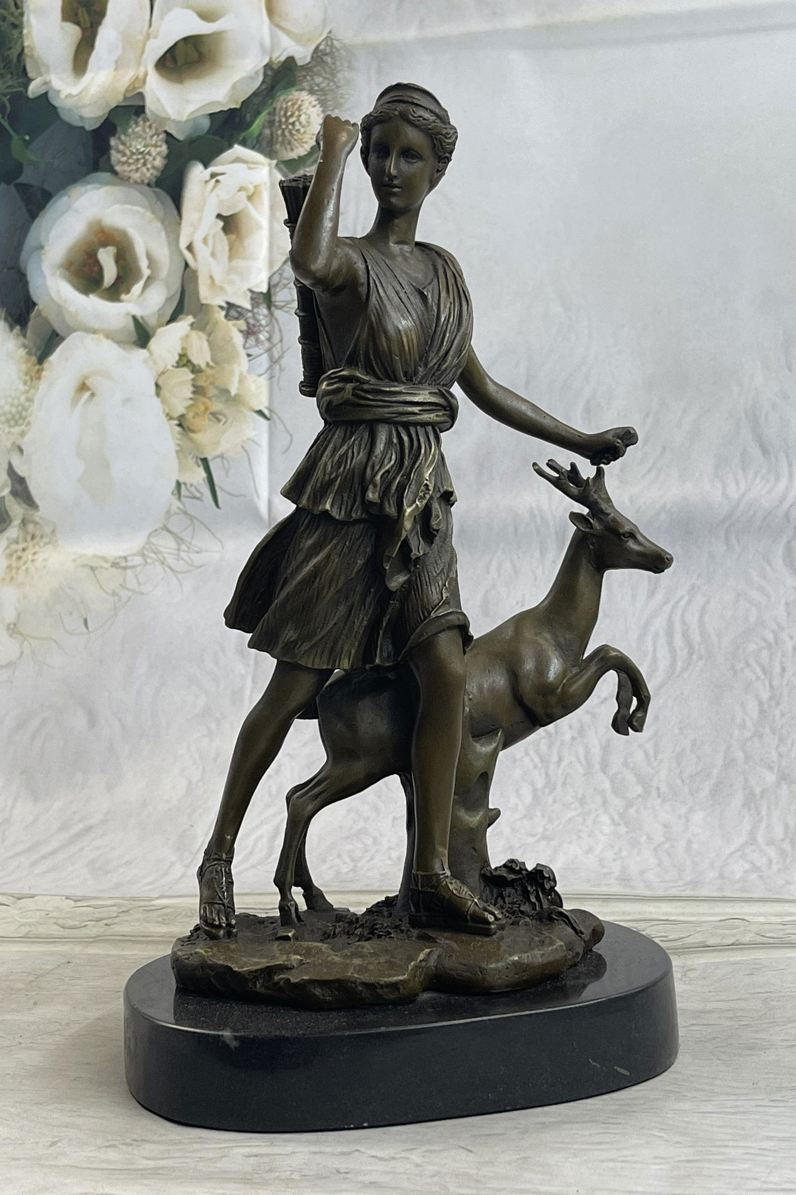 Pierre le Faguays Art Deco Mythical Diana the Hunter with Stag Deer Bronze Sculpture (1 of 5)