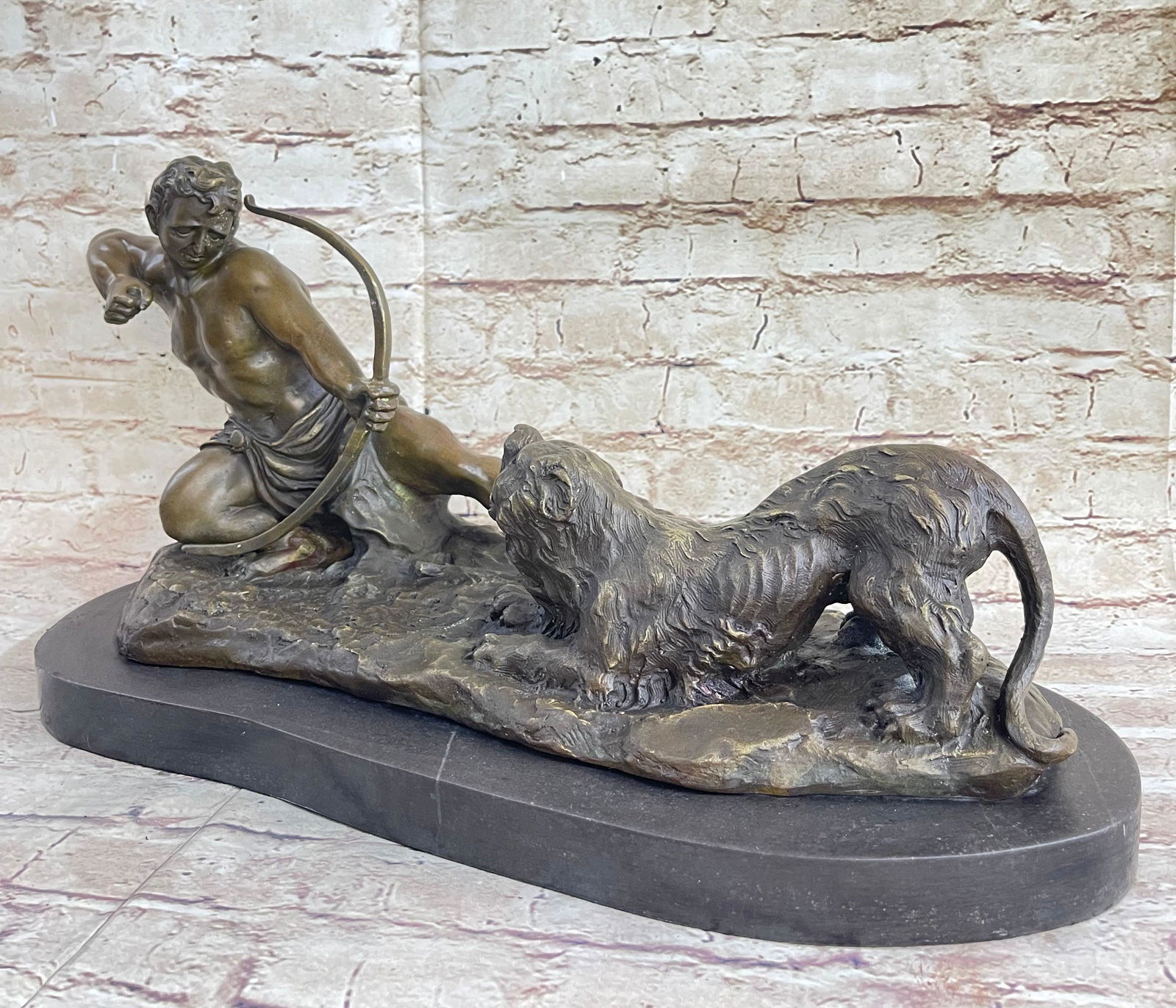 Signed Original Bronze Statue man w/ bow ''Hercules the Archer'' Greek Myth Décor (1 of 4)