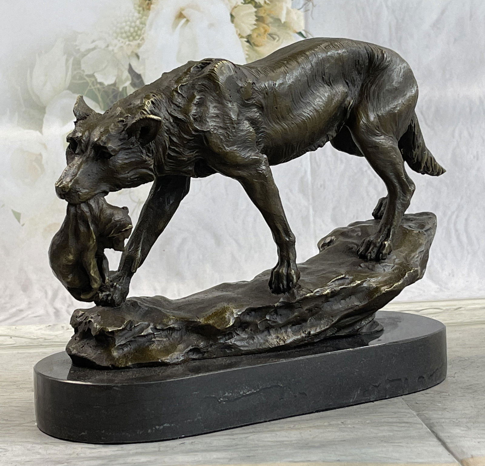 Barye Wolf Carrying Cub Bronze (1 of 3)