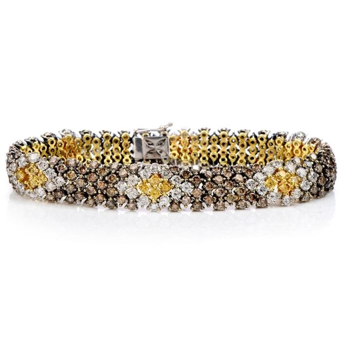 Estate Yellow Champagne White Diamond 18K Snake Bracelet (1 of 4)