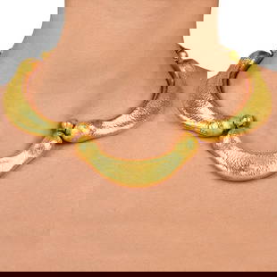 Ilias Lalaounis Vintage 22K Yellow Gold Link Collar Choker Bracelet: The necklace weighs 132.8 grams and measures 17 inches in inner circumference. Weight: 132.8 grams. Measurement: 17” inner circumference, 18 mm width.