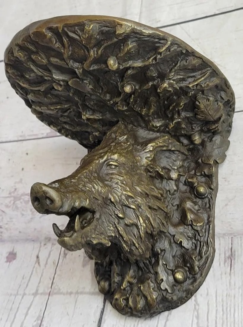 Heavy Solid Cast Bronze Wall Brackets Sconces Shelf Boars Acorns Sculpture Gift (1 of 5)