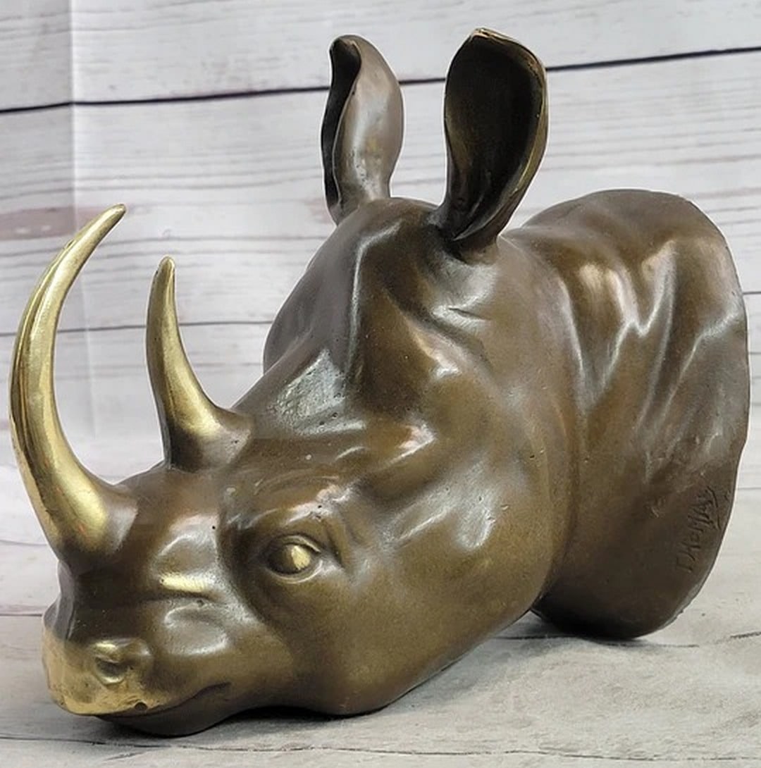 Wall Mounted Hanging Bronze Metal Rhinoceros Rhino Bust Sculpture Decor Trophy Room (1 of 4)