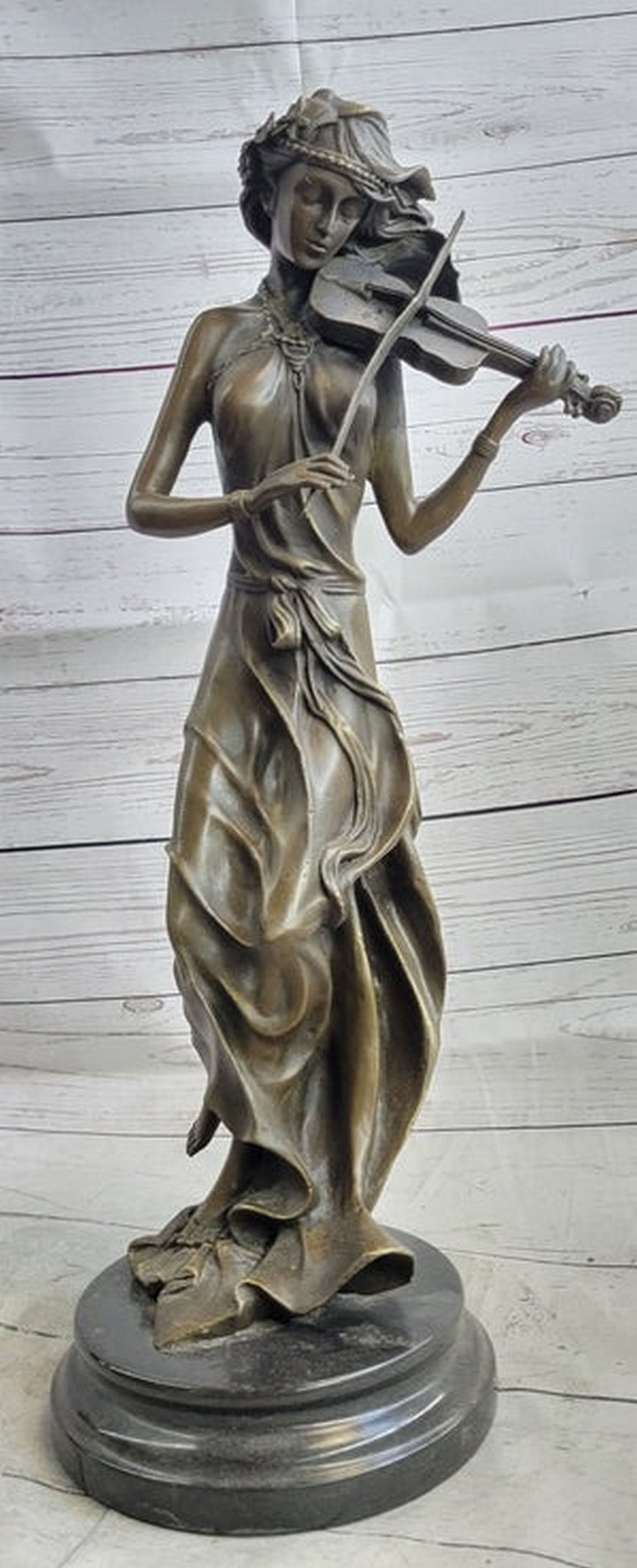 Patoue Female Violin Player Art Nouveau: Total Dimensions: Height 19'' x Width 6''Approximate Weight: 14 LBSOriginal Reproduction: Original