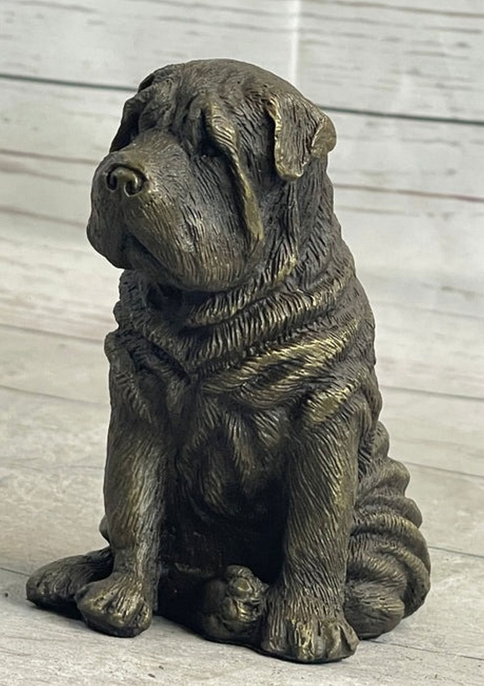 Shar Pei Puppy Dog Bronze Metal Sculpture Figurine Signed Original Art (1 of 4)