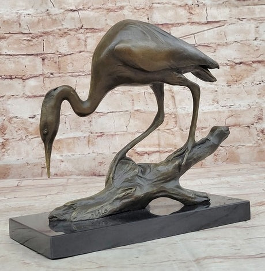 Crane Stork Egret Heron Water Bird Bronze Statue Sculpture Original Art on Marble Base (1 of 4)