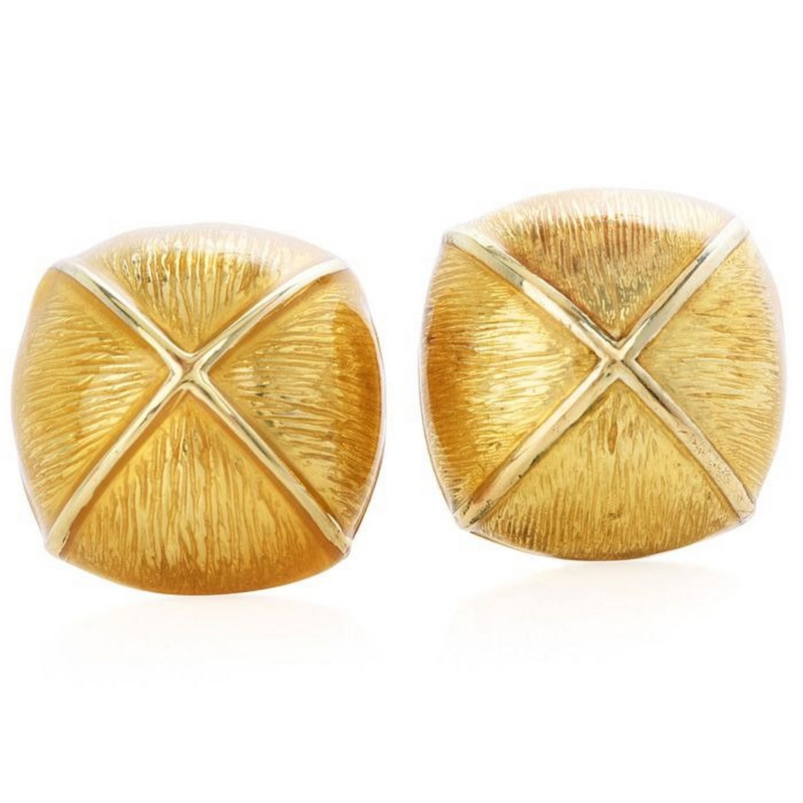 David Webb - 18K Yellow Gold Orange Enamel Clip On Earrings