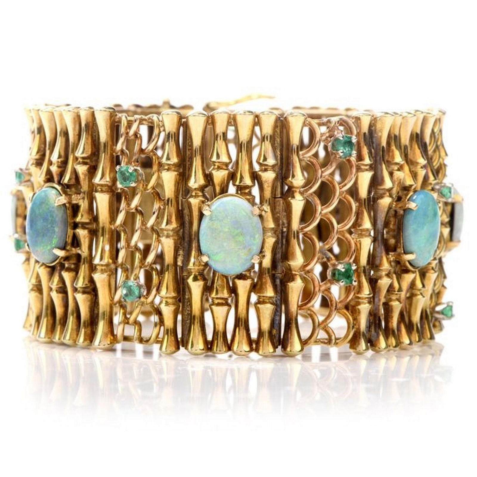 Vintage Art Nouveau Style Opal Emerald Gold Bangle Bracelet (1 of 4)