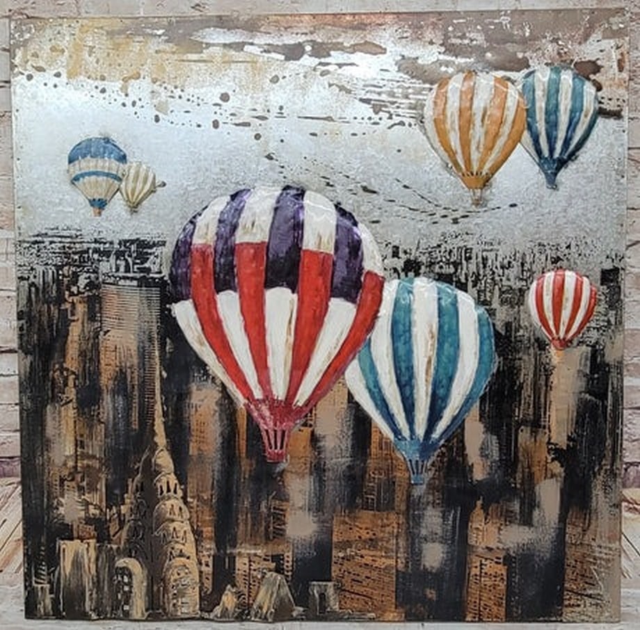 Hot Air Balloons over New York City NYC Skyline 3D Mixed Media Wall Art Metal Wood (1 of 3)