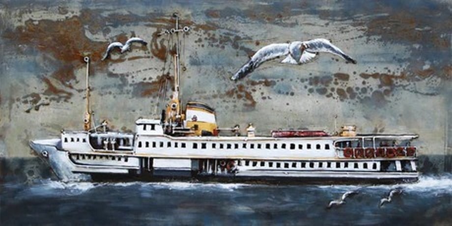 Ship Painting Iron Vintage Model Large All Metal Canvas 24 by 48 Inches Artwork: Total Dimensions: Height 24'' x Width 48''Approximate Weight: 12 LBSOriginal Reproduction: Original