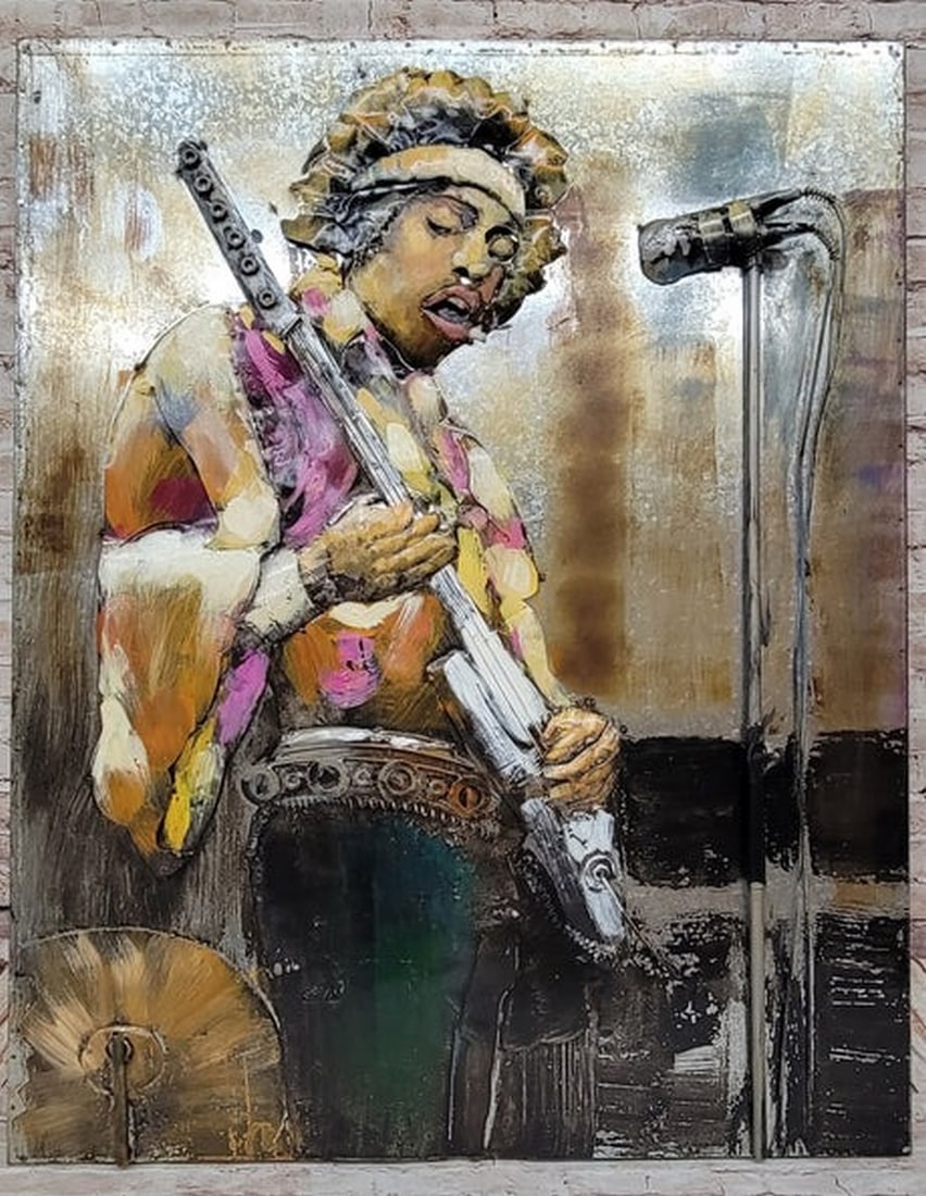 Jimi Hendrix 3D Wall Art Mixed Media Painting on Metal Canvas Electric Guitar (1 of 3)