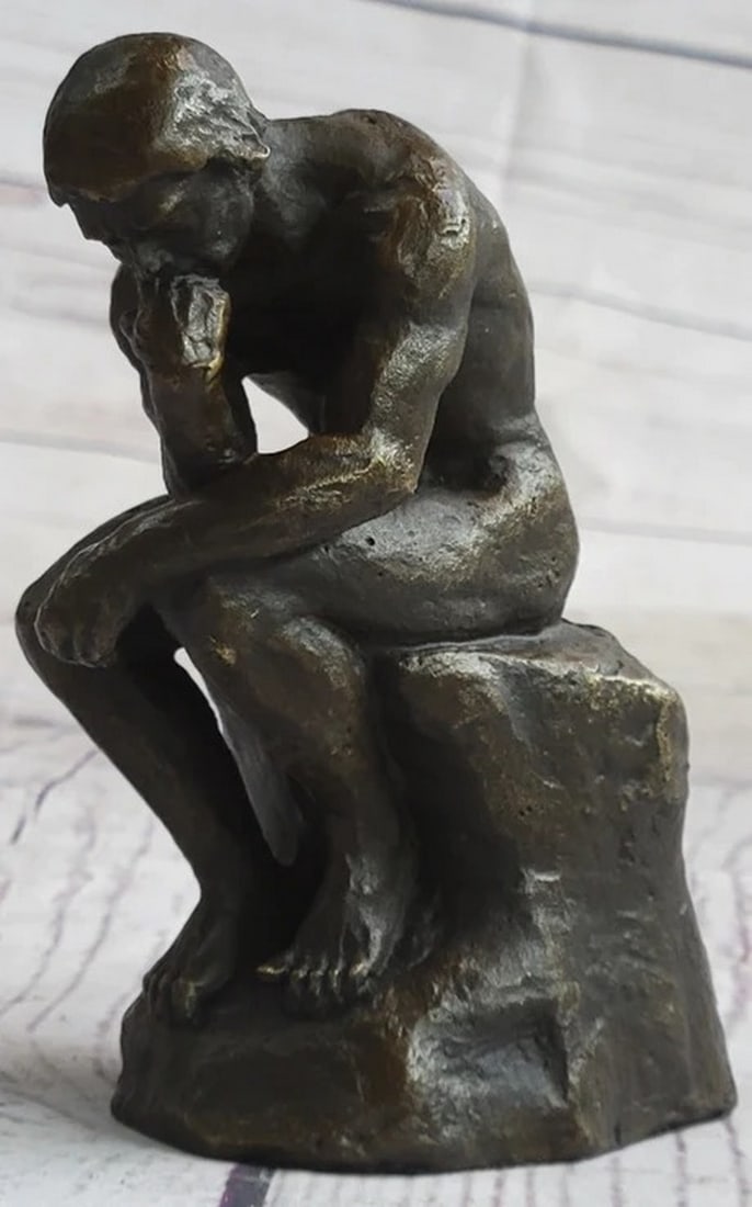 Auguste Rodin The Thinker Thinking Man Nude Male Figure Bronze Sculpture Statue: Total Dimensions: Height 5'' x Width 3''Approximate Weight: 2 LBSOriginal Reproduction: Reproduction