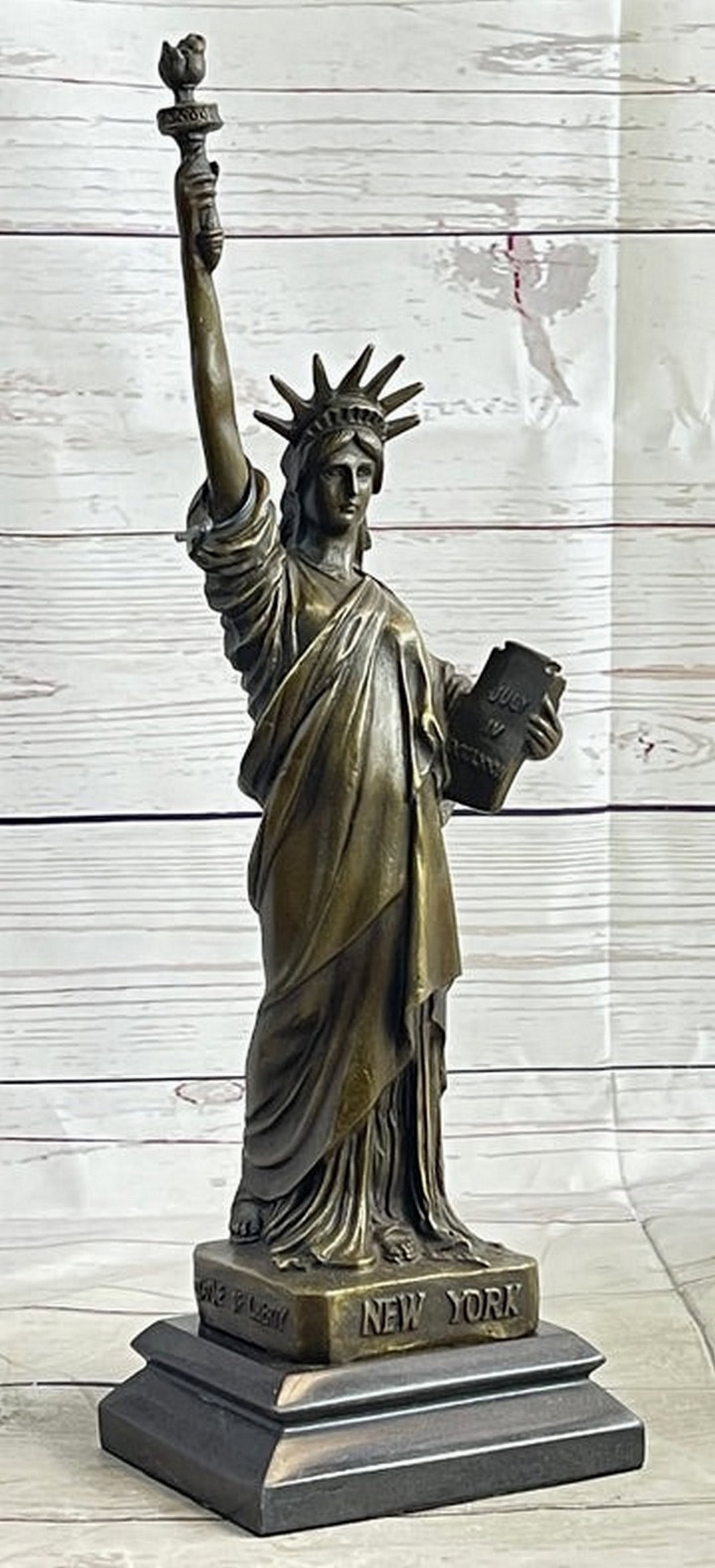 Original Artwork by Fisher New York Statue of Liberty NYC Memorabilia Bronze Sculpture: Bronze Dimensions with Marble Base: Height 12.5" X Width 3.5"Marble Dimensions: 3.5" X 3.5"Height without base:11.5"Weight:nbsp:5 LBSOriginal or Reproduction: Original