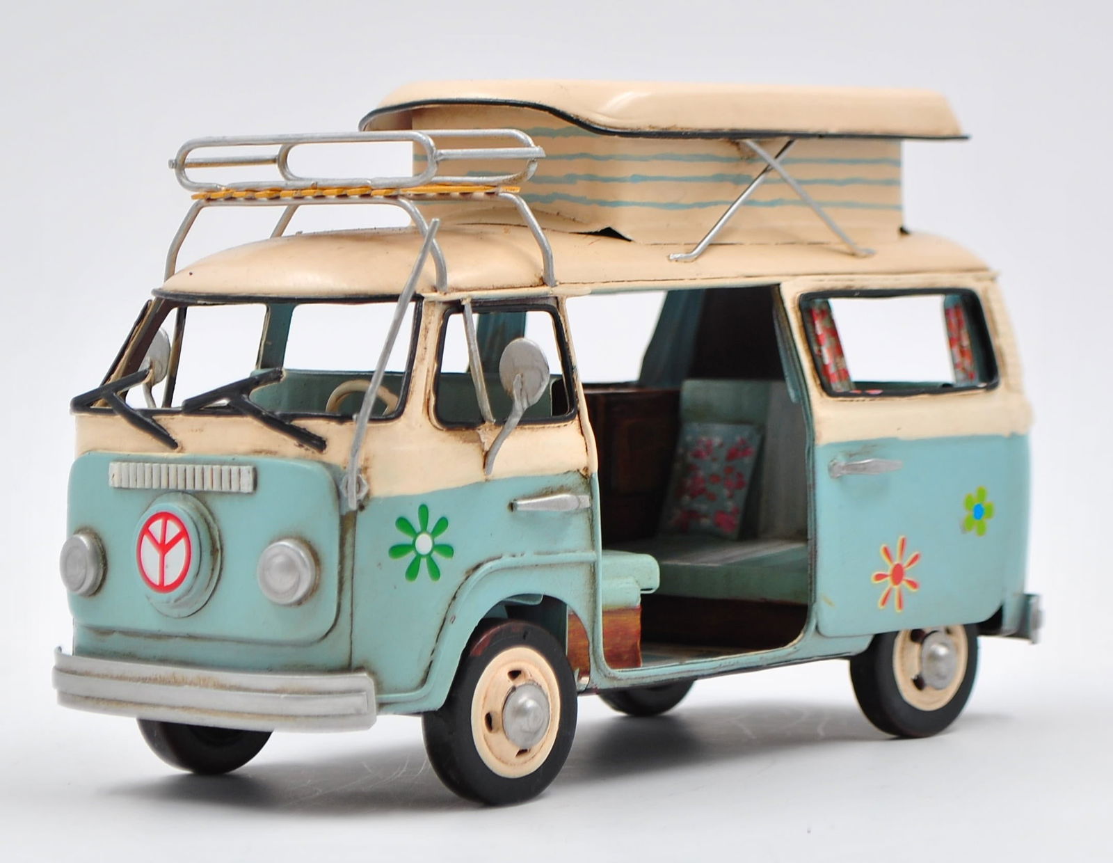 JAYLAND LARGE SCALE TIN PLATE TWO TONE BUS WITH SURF BOARDS HOME OFFICE BAR DECO (1 of 1)