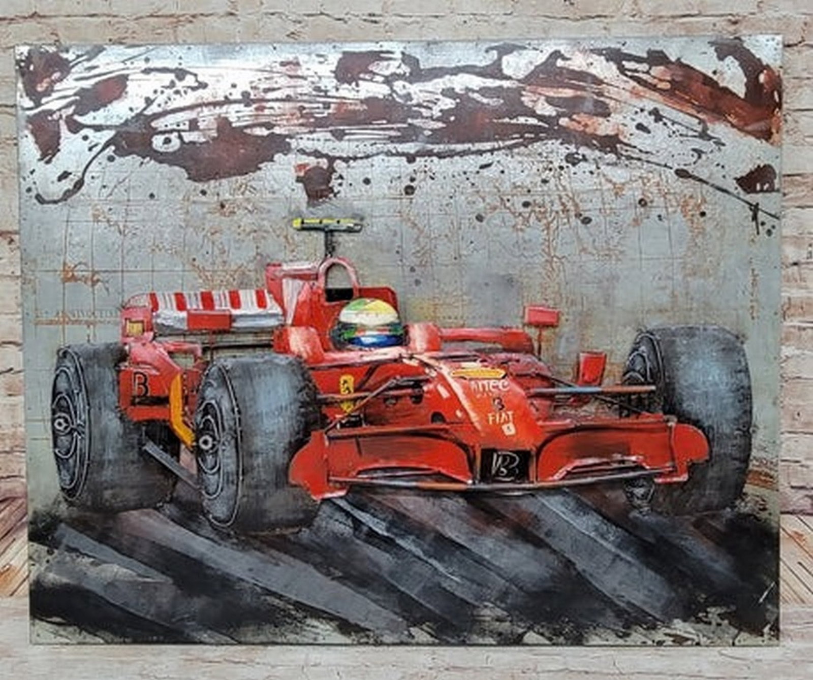 Formula 1 Race Car 3D Metallic Wall Art Painting: 40 x 32 inch