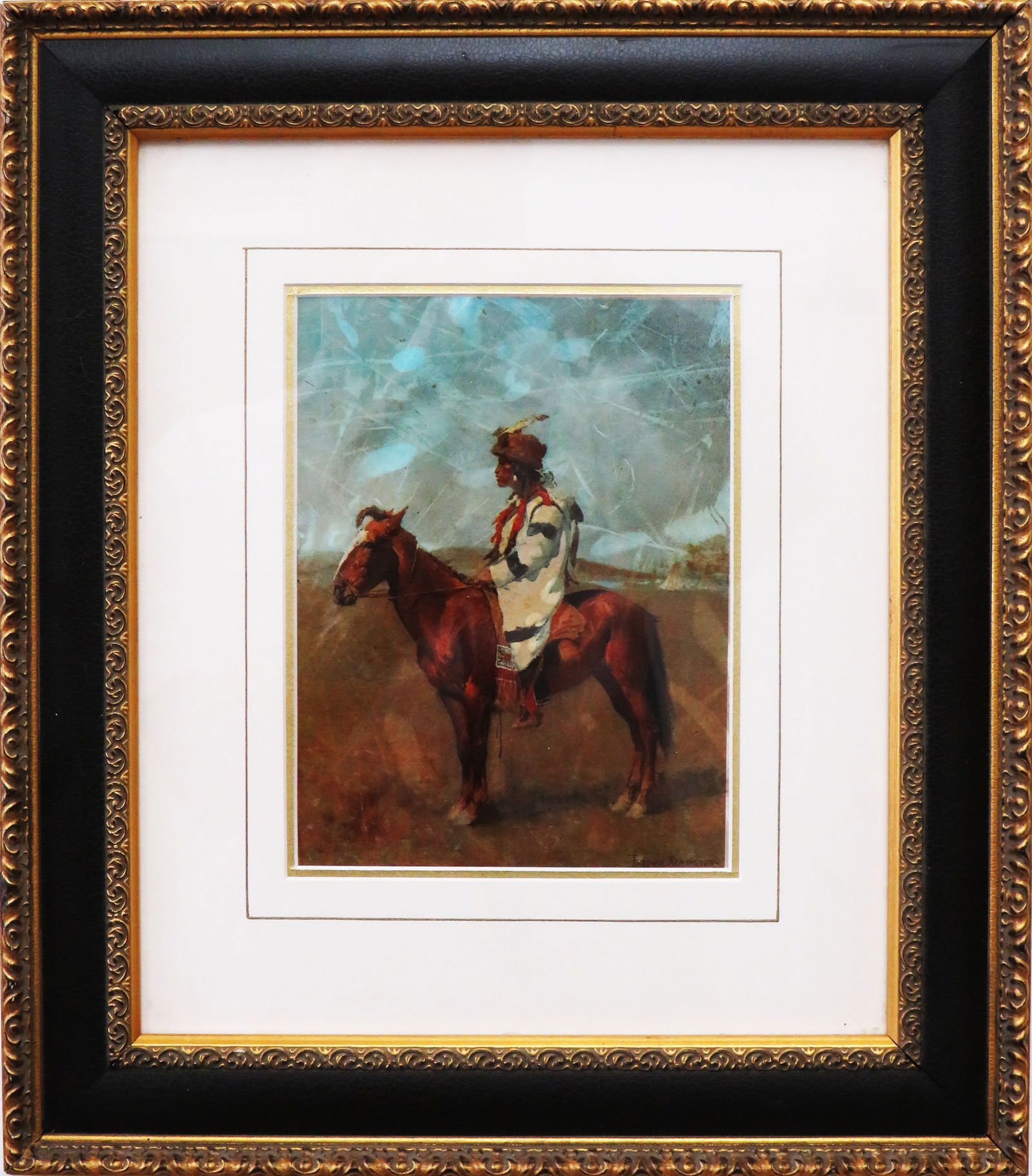 watercolor by Frederic Remington framed (1 of 3)