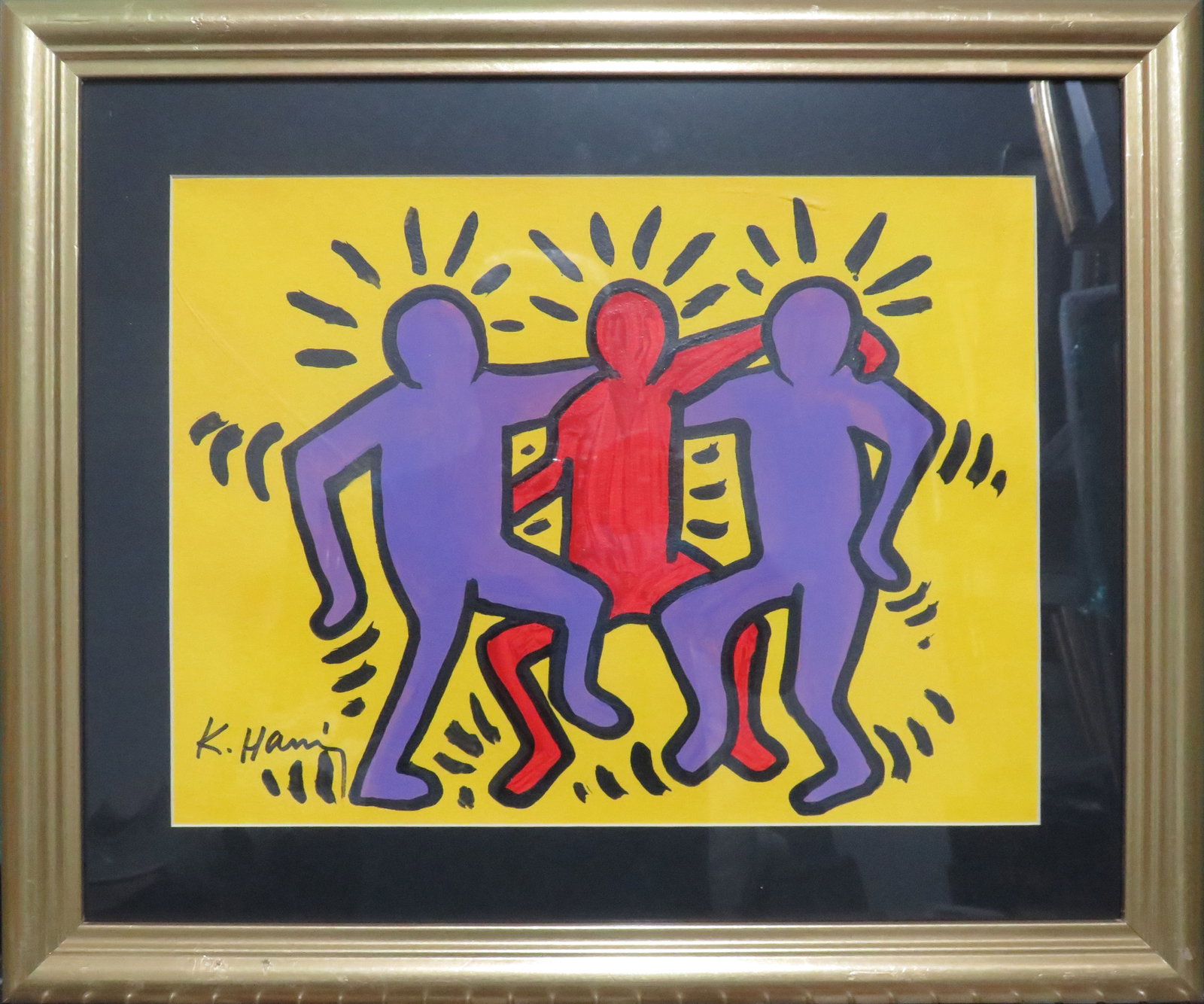 manner of Keith Haring: mixed media on paper 12" x 16" excellent condition