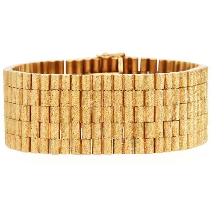 Vintage Heavy 18K Yellow Gold Solid Bark-Finish Link Bracelet (1 of 4)