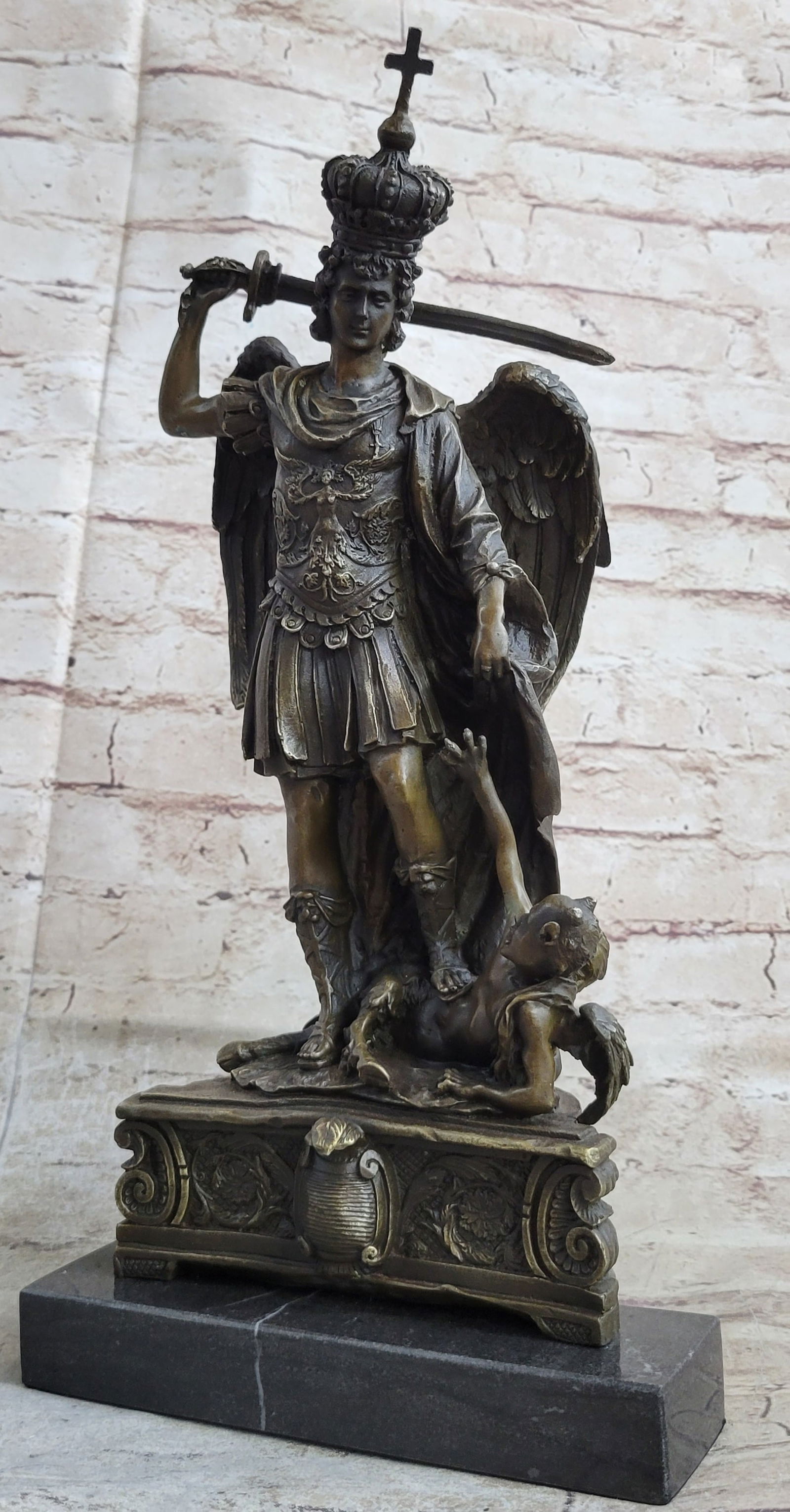 Saint Michael Archangel Slaying Lucifer Devil Religious Art Bronze Sculpture Statue D?cor (1 of 4)