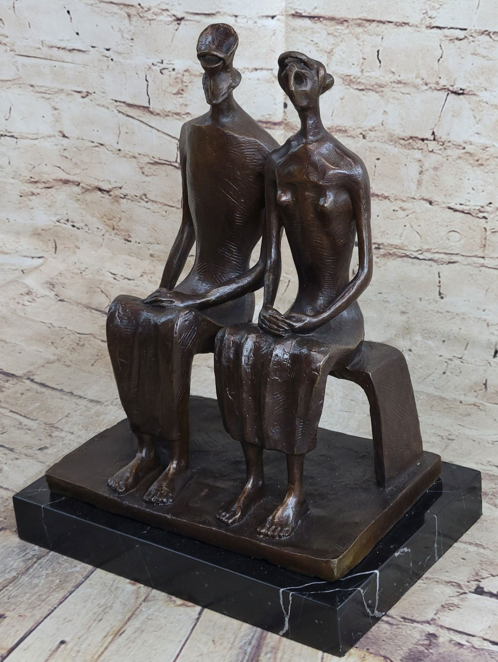 King and Queen by Henry Moore Abstract Surreal Man & Woman on Bench Statue Sculpture 12" x 9" (1 of 4)