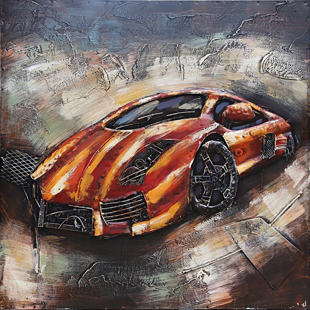 Luxury Exotic Car Orange Lamborghini 3D Mixed Media Wall Art Painting (1 of 2)
