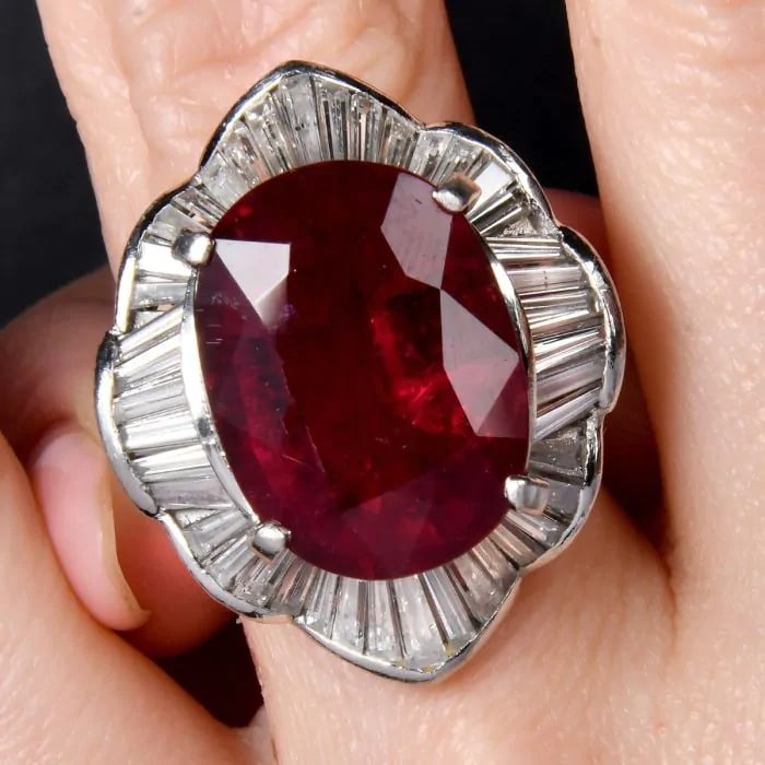 Estate Pink Tourmaline Diamond Platinum Ballerina Cocktail Ring (1 of 4)