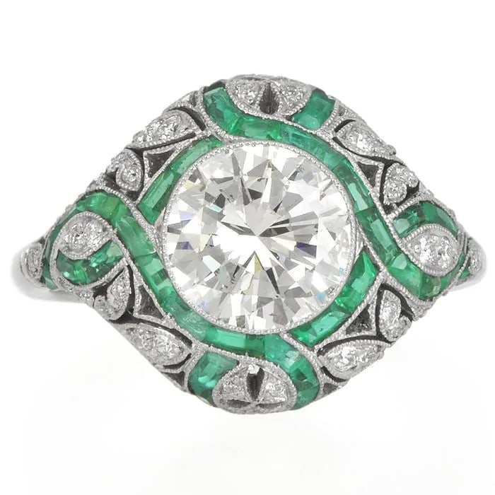 Vintage Diamond 3.25carats Emerald Platinum Filigree Engagement Ring (1 of 4)