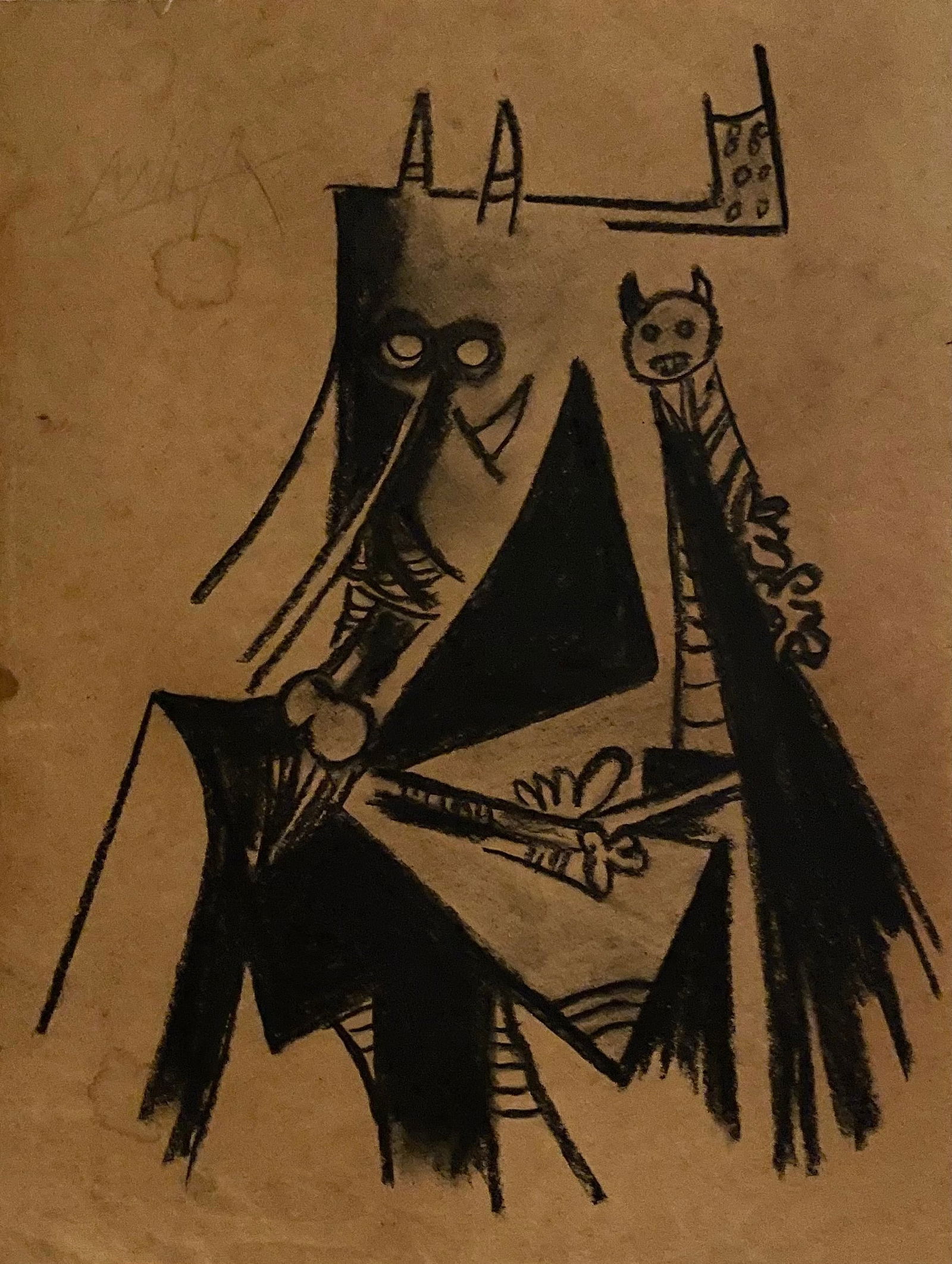 Wifredo Lam (Boceto): 29 x 22 cms. Charcoal on Kraft Paper.