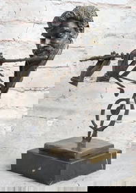 Abstract Bronze Metal Bust of Flute Flautist Flutist Musician Signed Art on Marble Base (1 of 5)