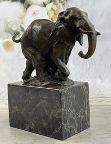 Elephant Marble Base Bronze Sculpture