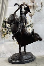 THOMAS WEST BULL RIDING COWBOY BRONZE SCULPTURE